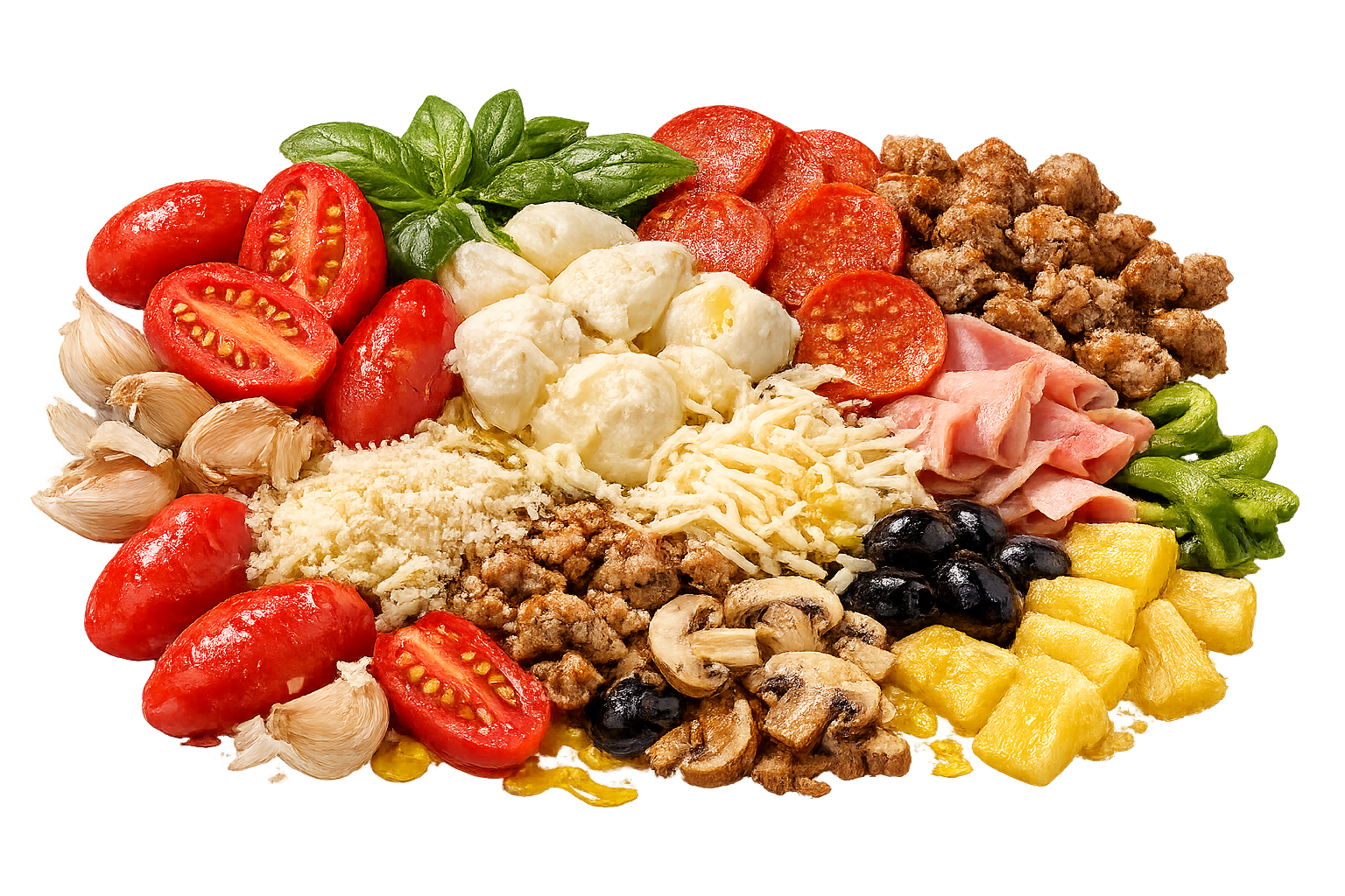 Pizza ingredients arranged together